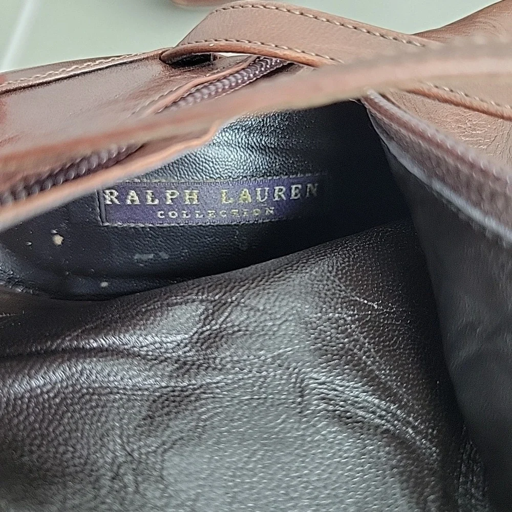 Ralph Lauren Purple Label Knee High Leather Boots Womens Size 6.5 Brown Heel Zip